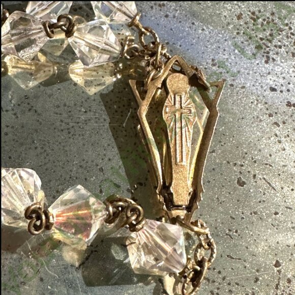 Vintage Glass Aurora Borealis Bead Rosary - Picture 2 of 4